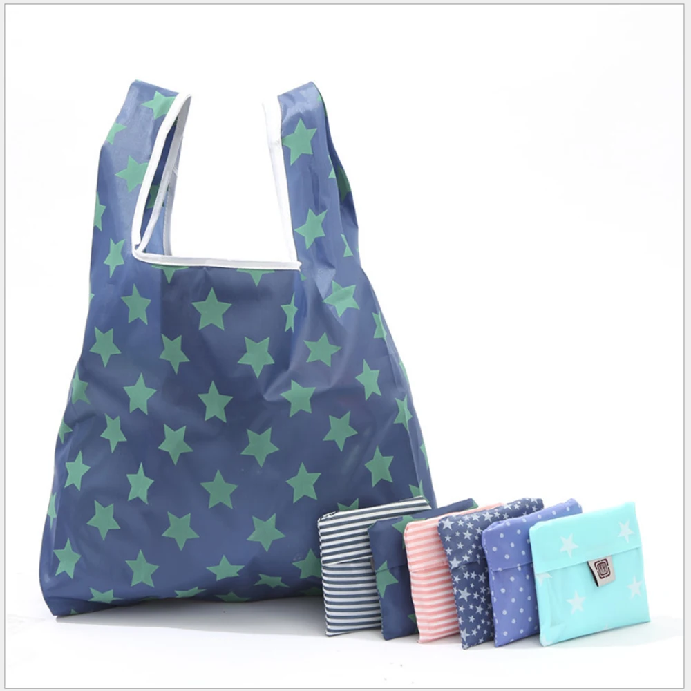 

BIG Eco-Friendly Shopping bag foldable polyester bag environmmental grocery bags folding Pocket Tote Portable Shoulder Handbag