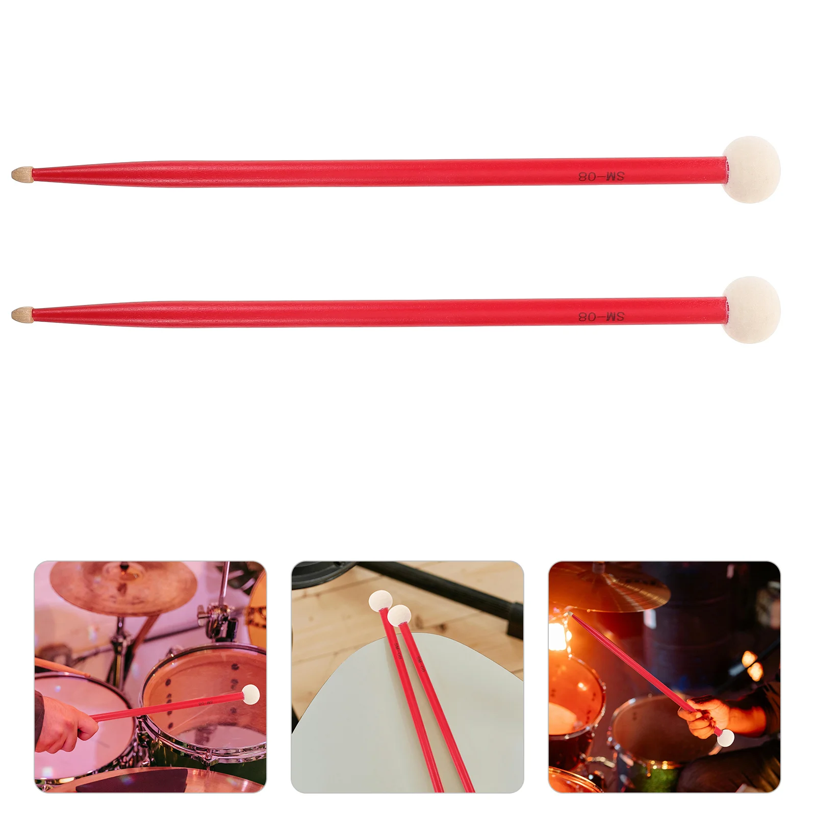 

1Pair Maple Wood Double-Ended Drumsticks Felt Head Timpani Mallet Snare Drum Mallets Percussion Instrument Drum Accessories