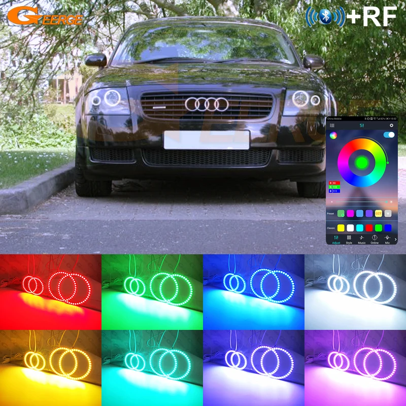 For Audi TT MK1 8N 1998 - 2005 2006 BT App RF Remote Control Multi-Color Ultra Bright RGB LED Angel Eyes Kit Halo Rings Light