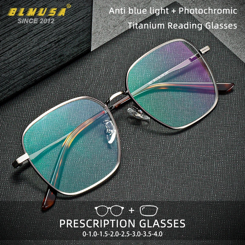 

BLMUSA Vintage Titanium Oversize Frame Anti Blue Light Reading Glasses for Men Ultralight Myopia Hyperopia Prescription Glasses