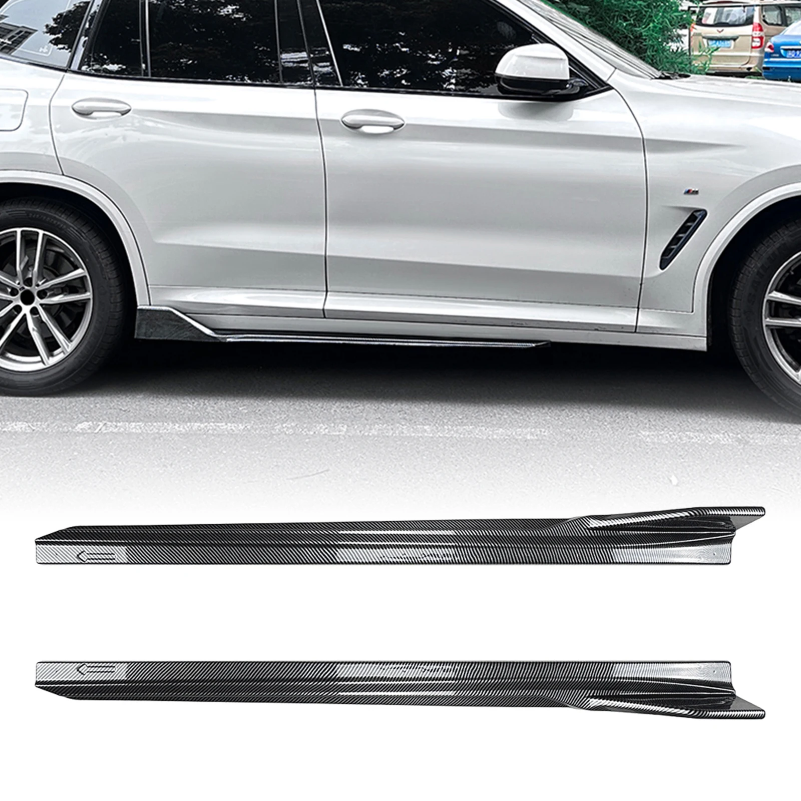 Für BMW X3 X4 G01 G02 M Sport 2018-2024 Carbon Look/Glanz Schwarz Tür Untere Seite rock Verlängerung Molding Panel Abdeckung Trim