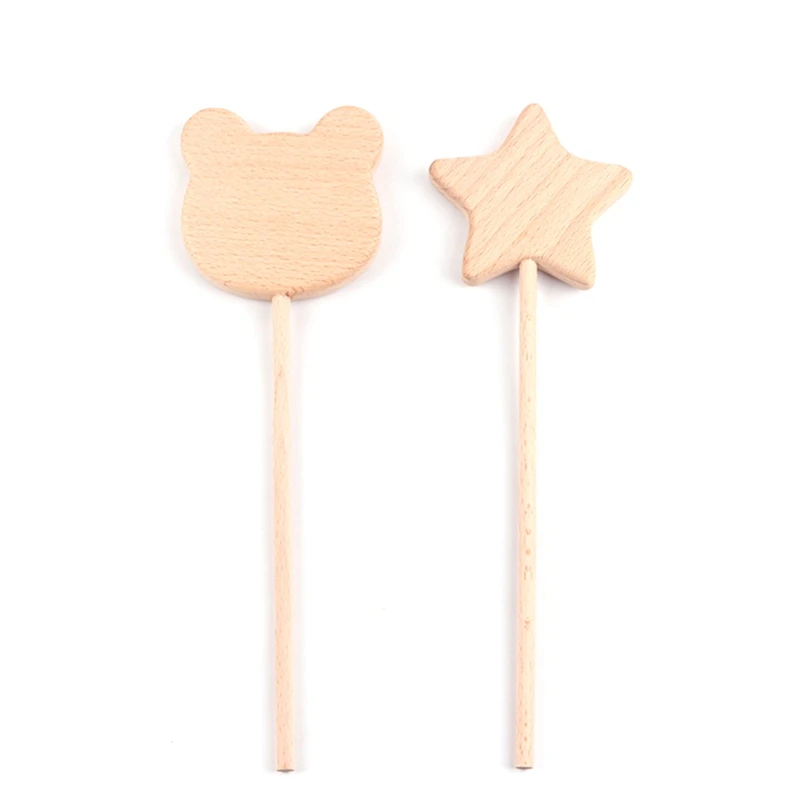 

Q0KB Wooden Teether Stick Large Bear Beech Wood Teething Toy Ornament