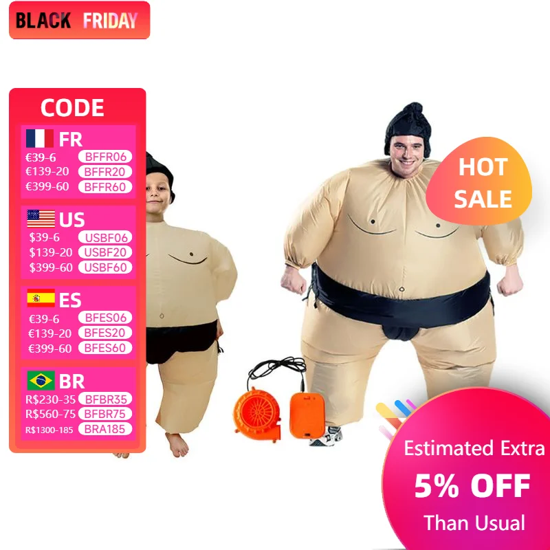 Funny parent-child entertainment Sumo Wrestler Costume Inflatable Suit Blow Up Outfit Cosplay Party Dress for Kid and Adult