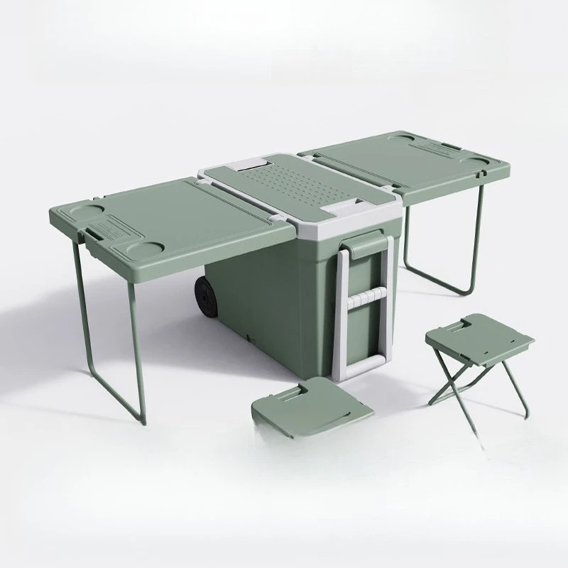 

Outdoor folding camping table incubator portable barbecue picnic 46 liters multi-function trolley table and chair refrigerator