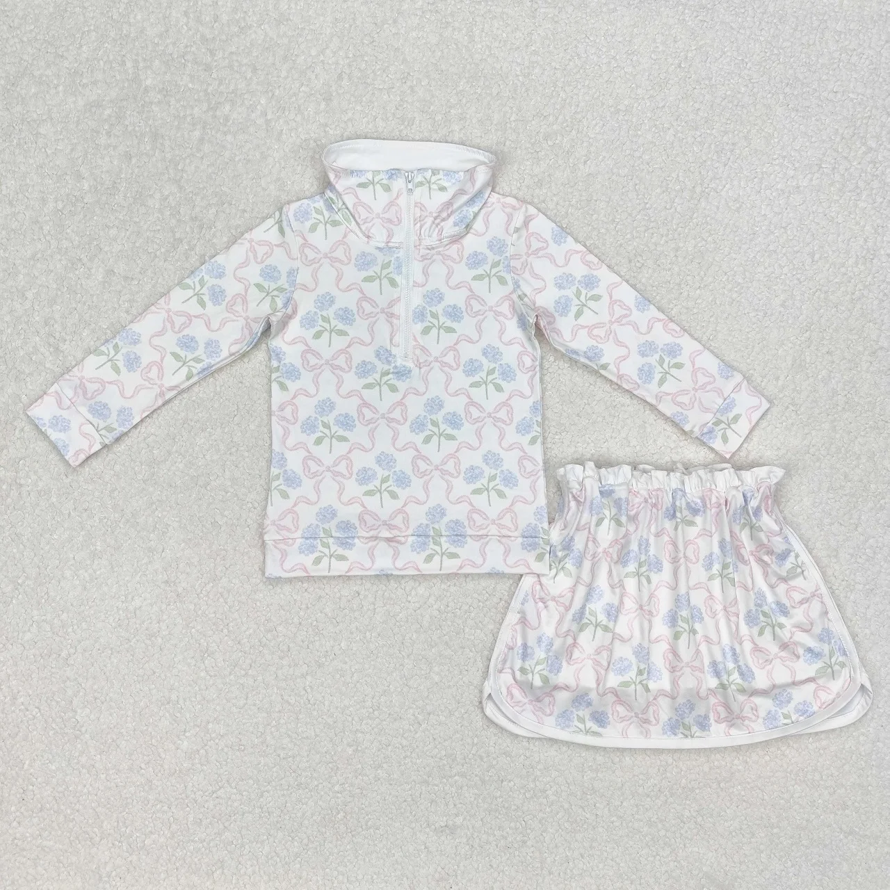 Wholesale Infant Flower Long Sleeves Shirt Bows Skorts Shorts Skirt Children Kids Clothes Floral Set Toddler Baby Girl Outfit