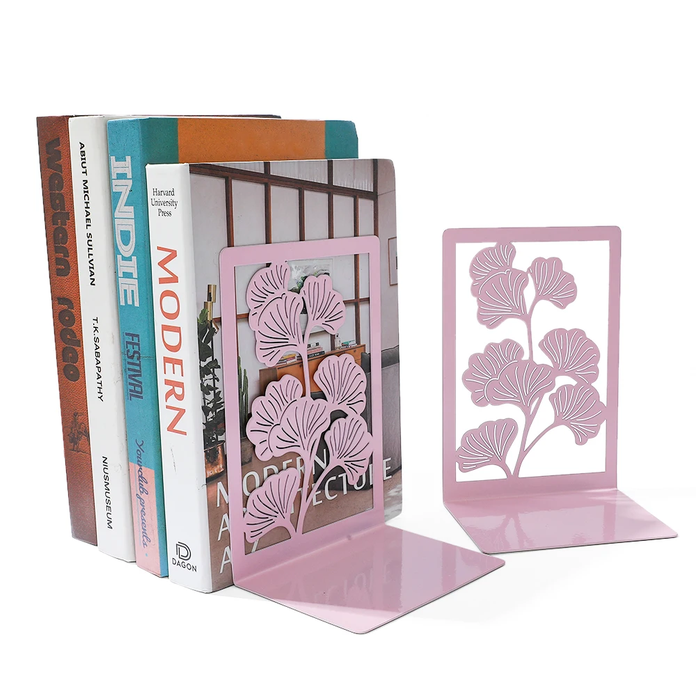 1pair Pink Apricot Leaf Metal Bookshelf Office Bookshelf Desktop Storage Desktop Decoration Reading Gift for Students