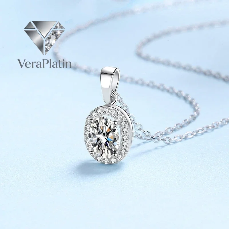 

Ювелирные изделия VeraPlatin: Колье из белого золота 18 карат с овальным кулоном из муассанита 1 карат для женщин, свадебный подарок, подарок на день рождения для девушки