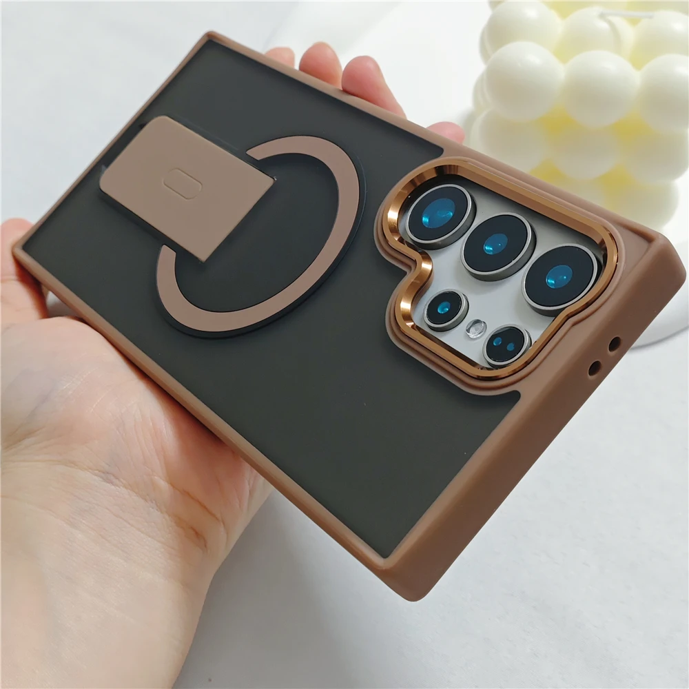 Holder Stand Matte Magnetic Case for Magsafe Samsung Galaxy S25 S24 FE Plus S23 Ultra Protector Mac Safe Wireless Charge Cover