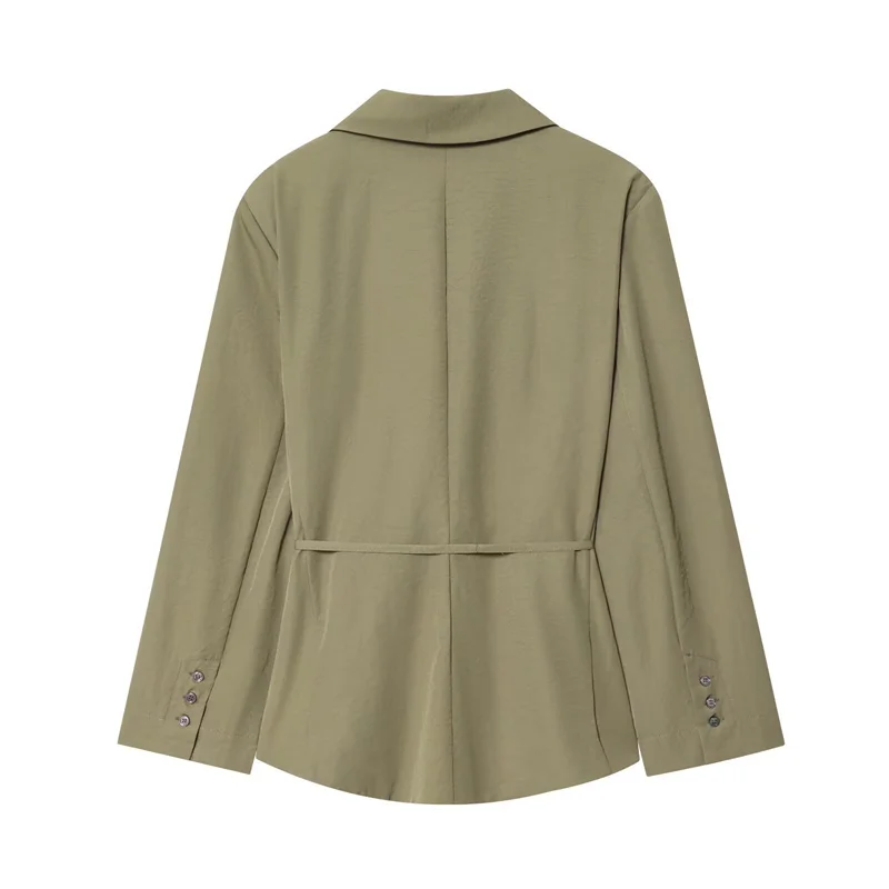 بدلة نسائية جديدة لعام 2025 خريف الجيش الأخضر بأكمام طويلة مع منصات الكتف الدانتيل متابعة السترة السراويل دعوى موضة عادية بسيطة شخصية #3