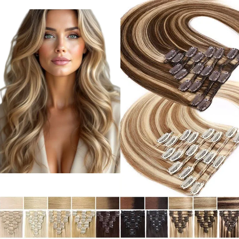 

7 штук накладных прядей из 100% натуральных человеческих волос, прямые, на заказ: цвет, длина, вес, объем.