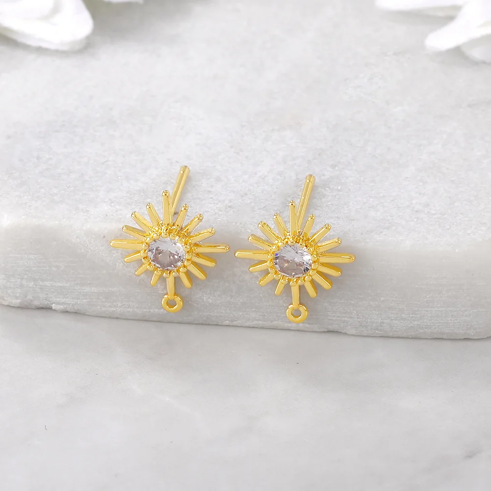 

4pcs Handamde Sunflower Stud Earrings Connectors Copper Stud Earrings Base Earring Hook Diy Earring Settings Jewelry Making