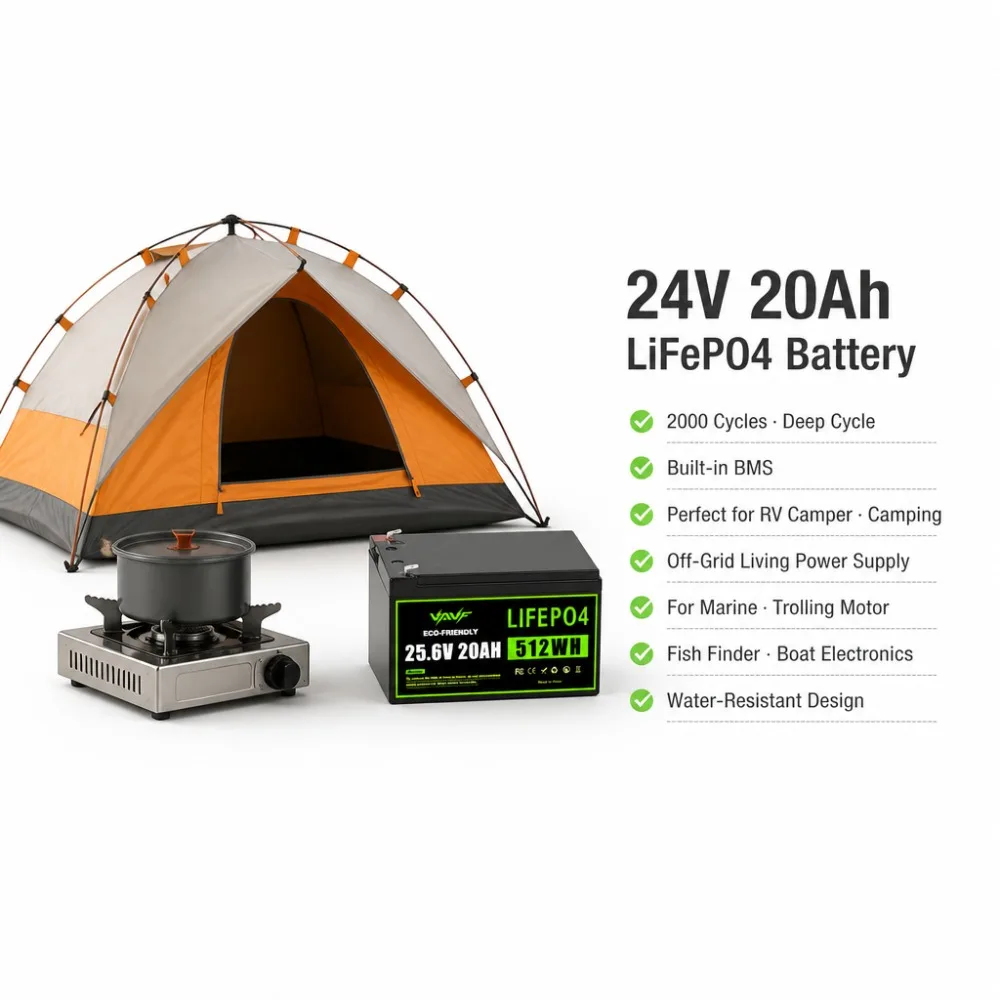 24V20Ah LiFePO4 Battery 2000 Cycles Deep Cycle for RV Camper Marine Trolling Motor Solar Storage Portable Power Station with BMS