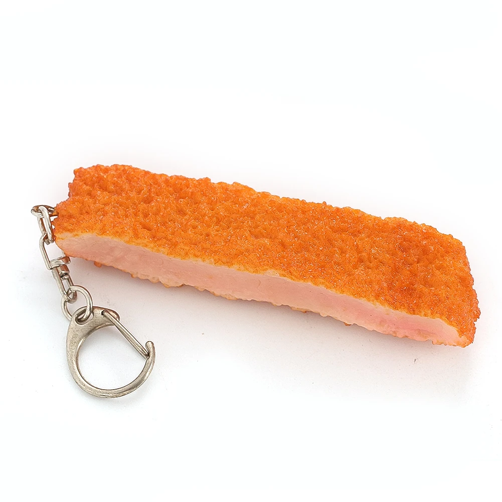 1PC PVC Fried Pork Chop Pendant Keychain Faux Food Keychain Men's Car Keyring Women's Backpack Charm Restaurant Gift