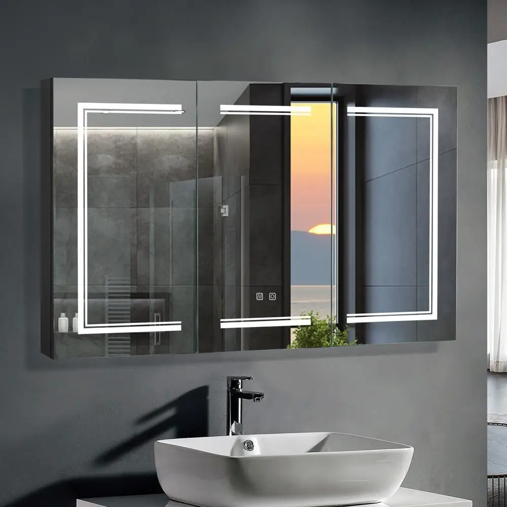 

Bathroom LED Lighted Medicine Cabinet Wall-mounted Shelves with Charging Station