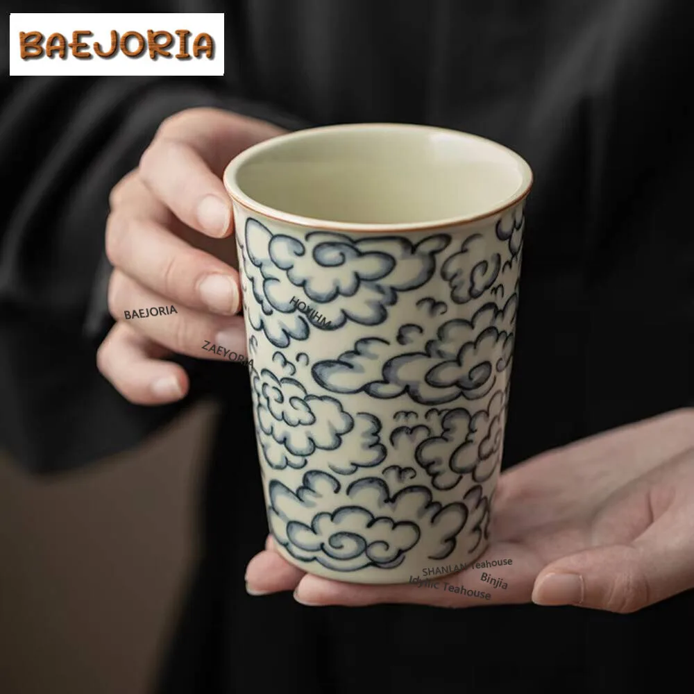 230ml Antique Ru Kiln Auspicious Cloud Cola Cup Large Capacity Master Tea Cup Brewing Tea Personal Mug Household Drinkware Gifts
