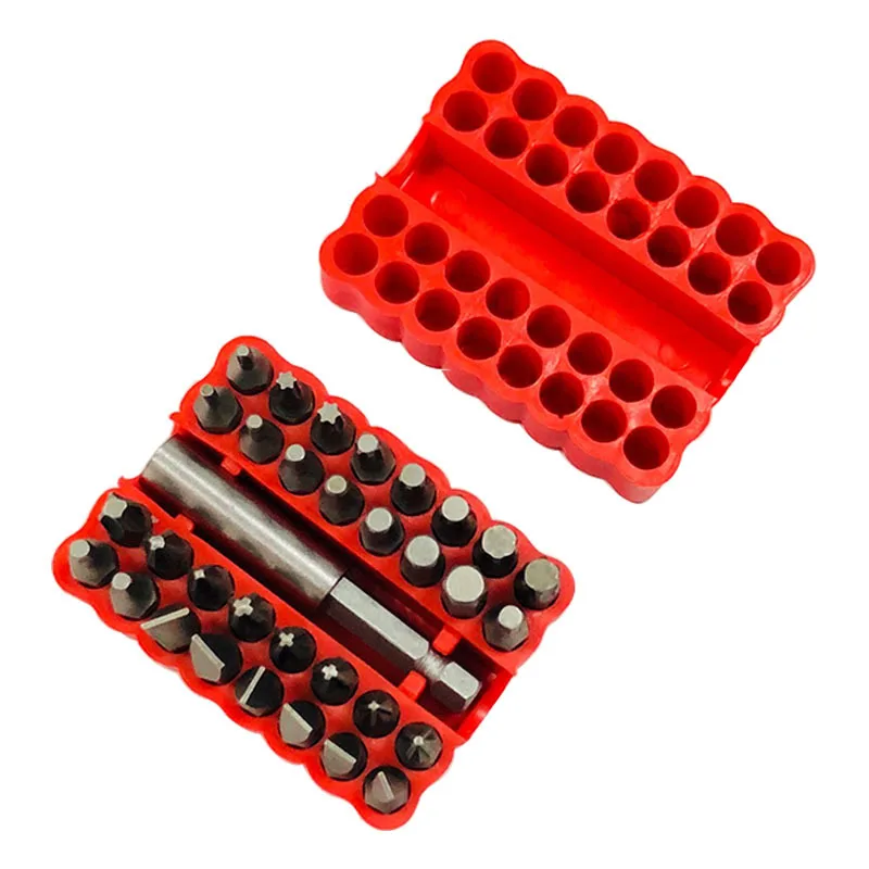 33-teiliges Set mit elektrischen Schraubendreher-Bits, Kreuz-, Sechskant- und Alien-Bits, Verlängerungsstangen und Werkzeugzubehör. – Detail 2