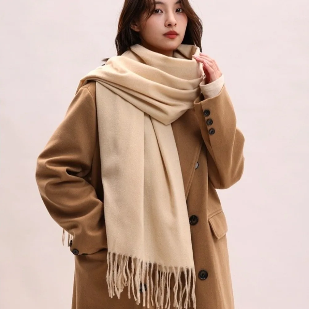 

Retro Tassel Imitation Cashmere Scarf Korean Style Thickened Women Shawl Windproof Solid Color Winter Neckerchief Student
