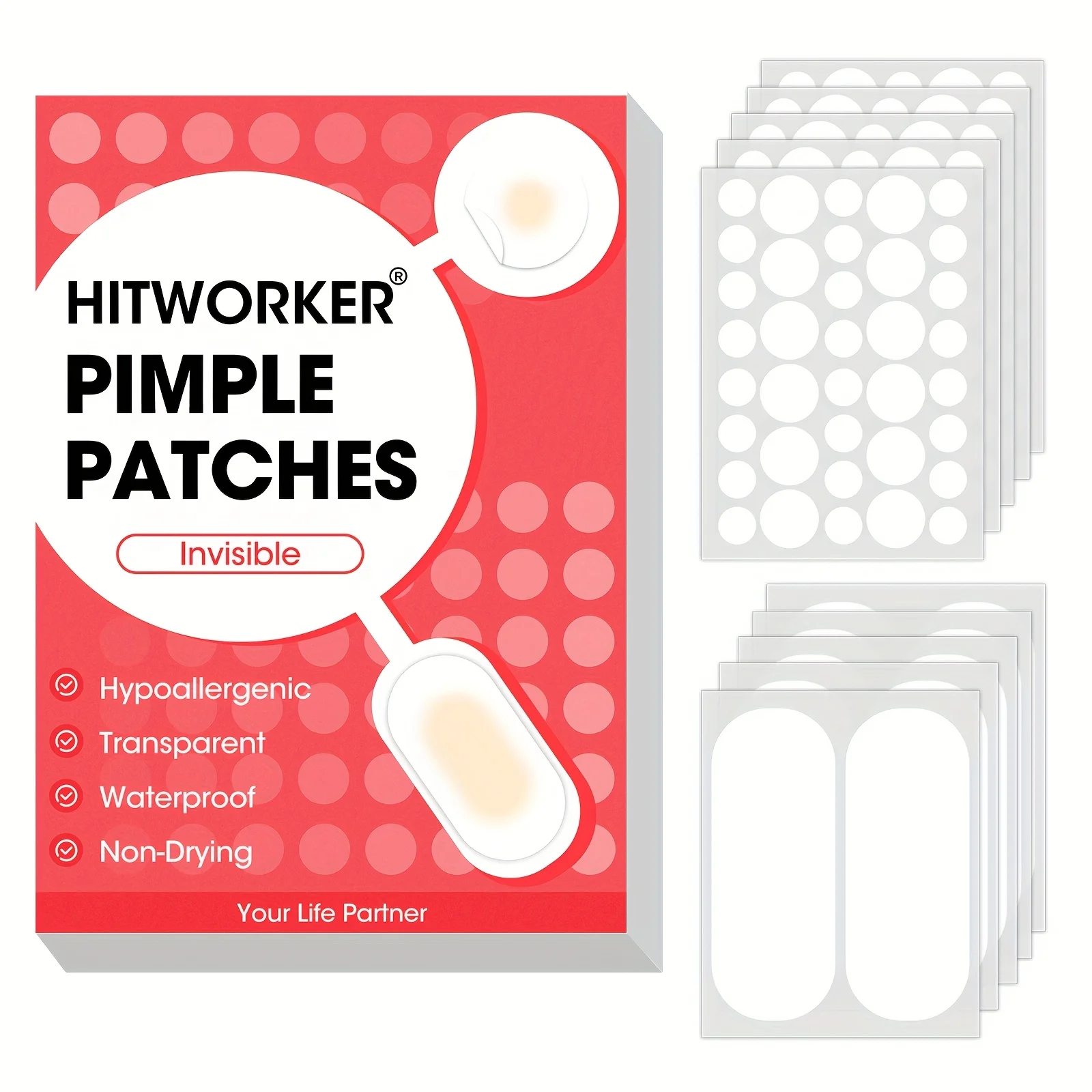 Red Packaged Transparent Blemish Stickers 190pcs Set round Shape for Quick Healing And Concealment Ideal for Sale on Taobao
