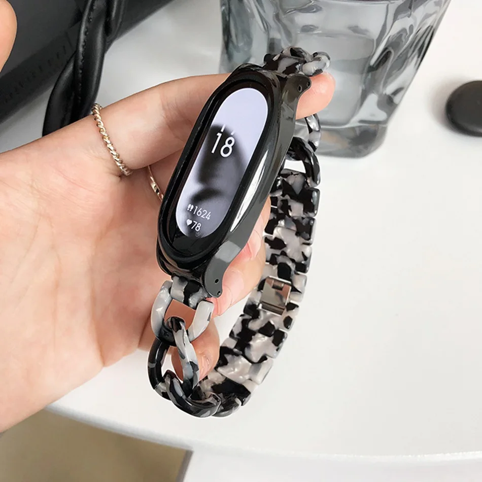 Para xiaomi mi banda 8 7 6 5 4 cinta moda âmbar flor resina gradiente pulseira miband 8 3 acrílico substituição pulseira correa