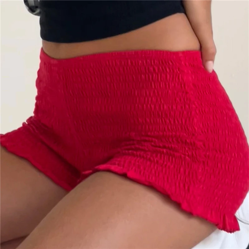 Short Froncé Décontracté pour Femme, Taille artificiel astique, Couleur Unie, à Volants, Pantalon Court pour l'Été, Taille Basse, dehors