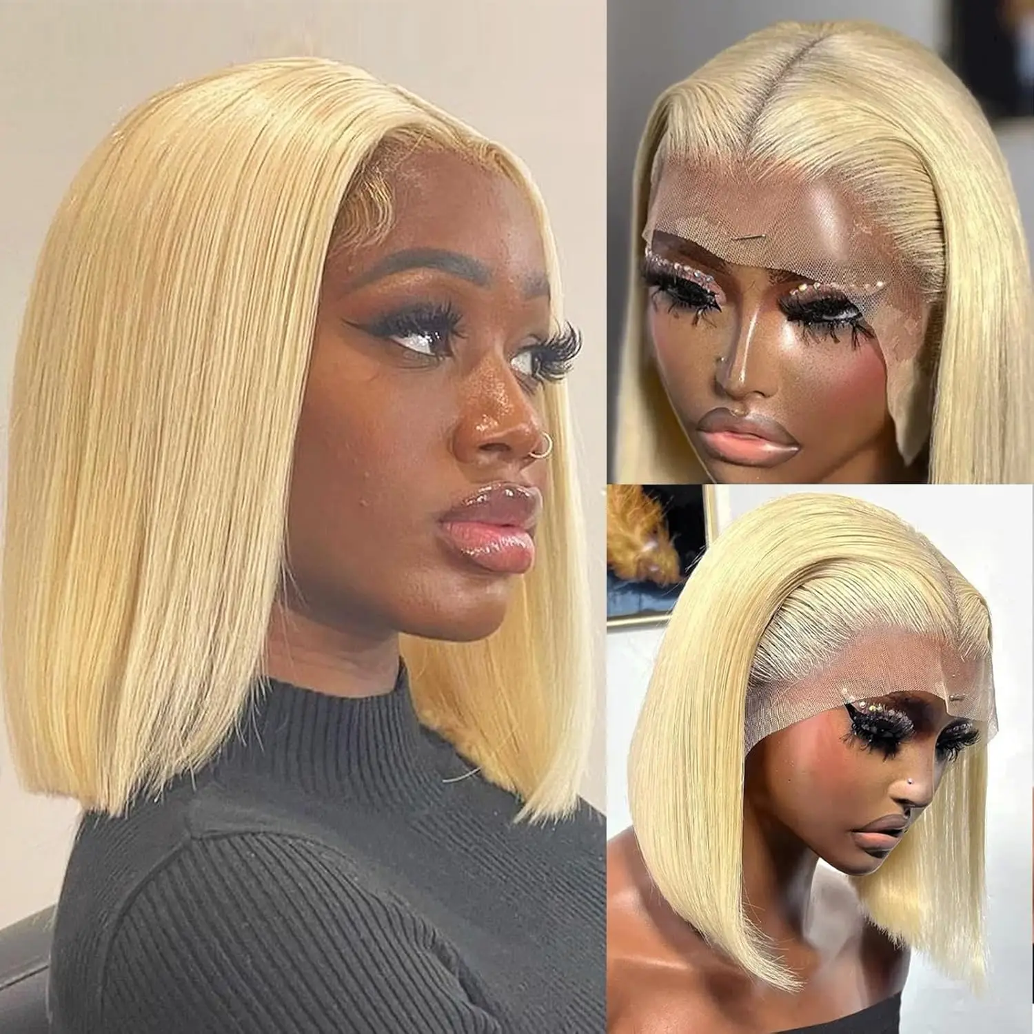 613 Blonde Bob Wig Human Hair 13x6 Lace Front Wigs Human Hair Pre Plucked Transparent Lace 180% Density Lace Frontal Wig Bob Wig