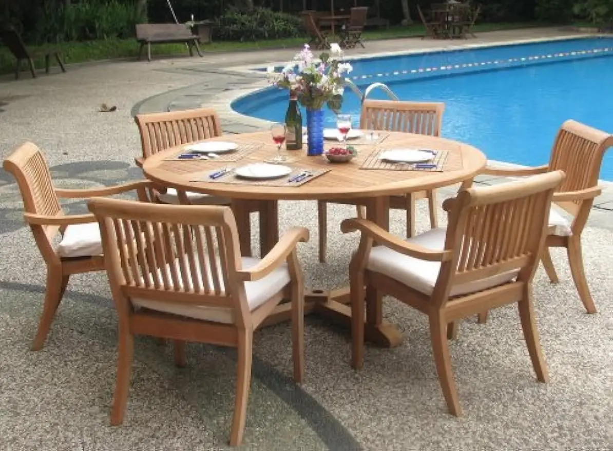 New 7 Pc Luxurious Grade-A Teak Dining Set - 60