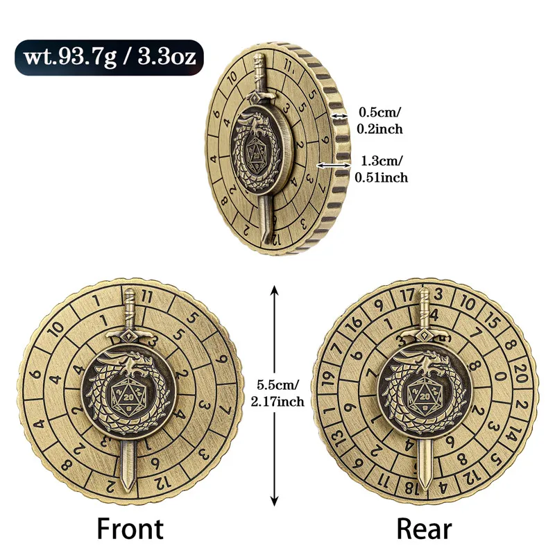 7-in-1 Metal Dice Spinner Dragon Sword Design Dice Roller Rotating Roulette Role Play Gaming Accessory Wedding Gift
