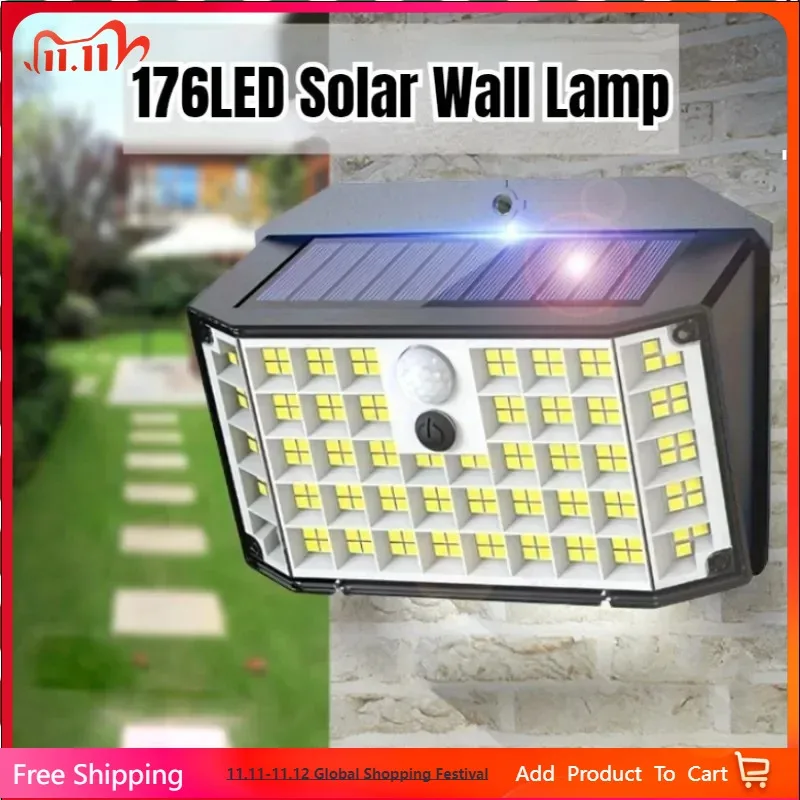 

Solar Powered Motion Sensor Flood Lights, Waterproof Outdoor Wall Lamp with 3 Modes for Porch and Yard, 176 LED