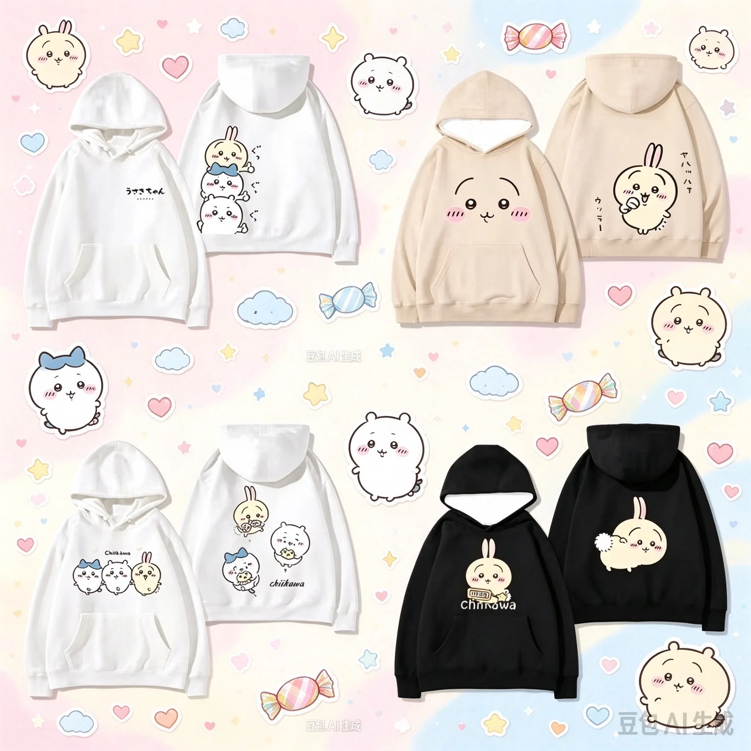 26/27 New Chiikawa Hoodie, Cartoon Print Loose Unisex Sweatshirt for Autumn Winter