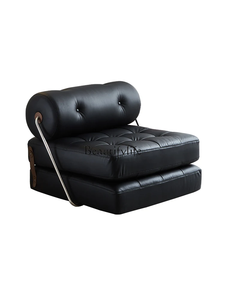 

Foldable Dual-Purpose Single Bed Living Room Leisure Chair Black Leather Mid-Ancient Module Sofa