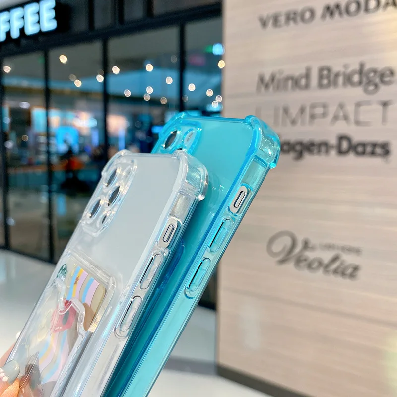 Transparente Handyhülle mit Kartenfach für iPhone 14 11 12 13 Pro XR XS Max X 6 7 8 Plus SE, stoßfeste, weiche Rückseite im Wallet-Stil – Detail 2
