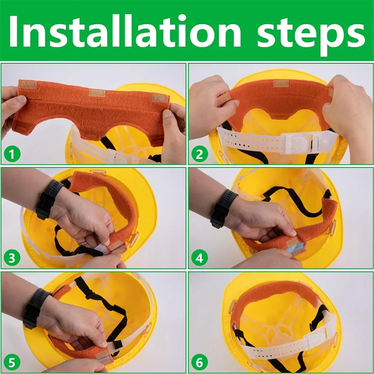 ممتاز! عصابة رأس ذات قبعة صلبة - قبعة صلبة قابلة للغسل من القطن، بطانة ذاتية اللصق، قبعة صلبة قابلة لإعادة الاستخدام، وسادات عرق 12 قطعة
