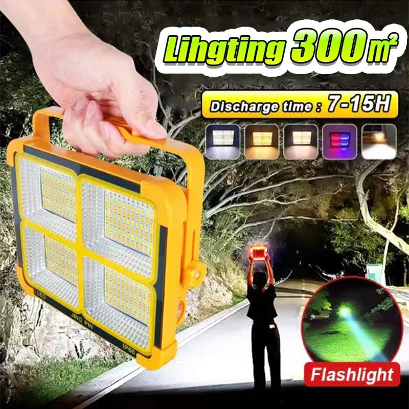 

New Rechargeable Solar Flood Light Outdoor Portable LED Reflector Spotlight Rechargeable Projector Floodlight Construction Lamp