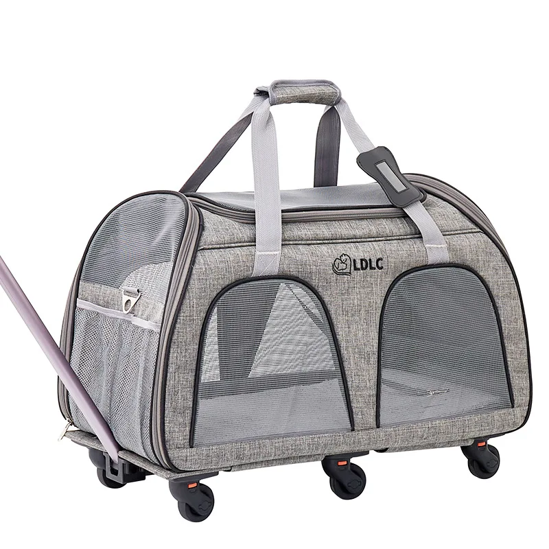 Multifunctional Outdoor Wheeled Foldable Collapsible Cat Trolley Pet Carrier With Wheels