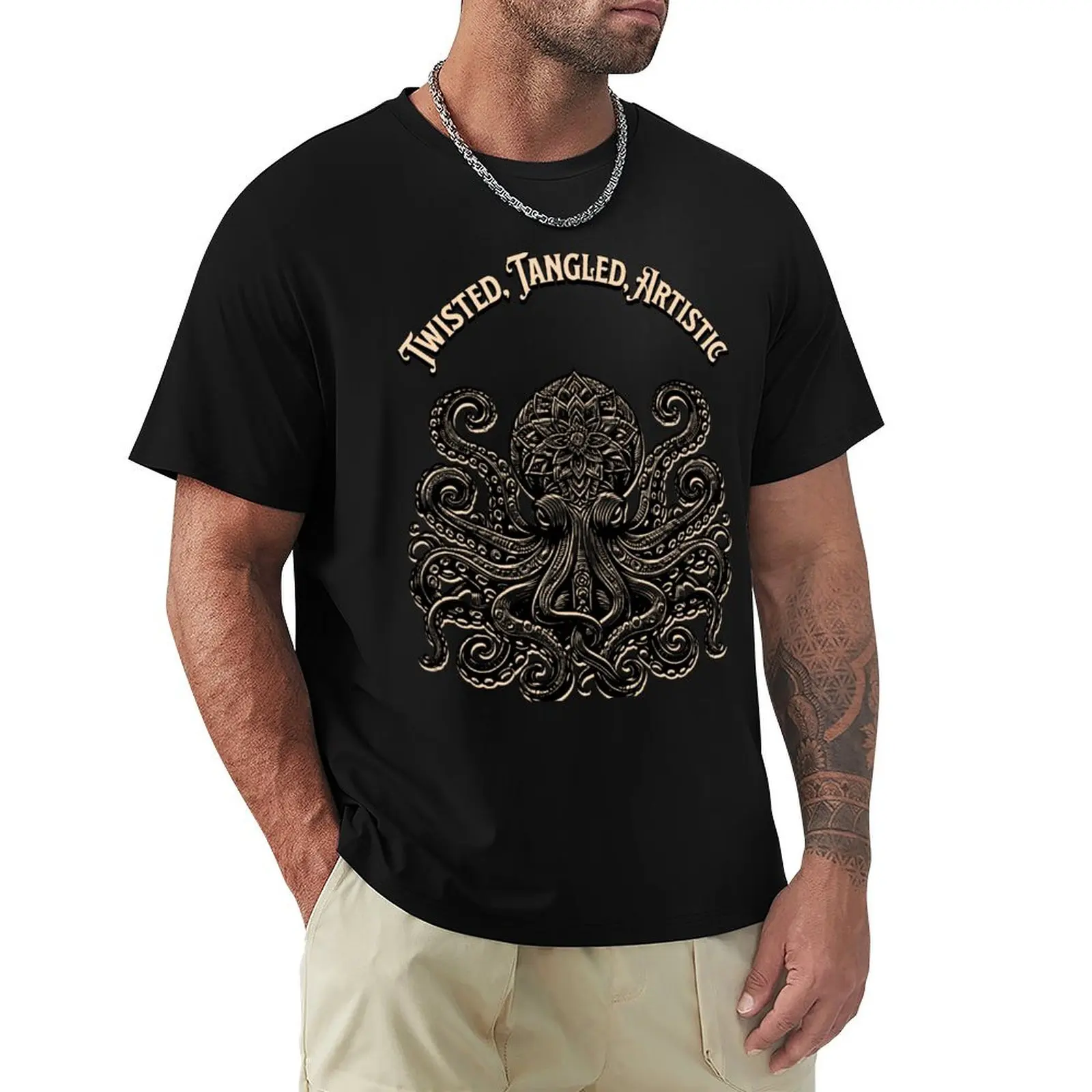 Vector Mandala Octopus Twisted and Tangled T-Shirt Breathable Travel T-Shirt