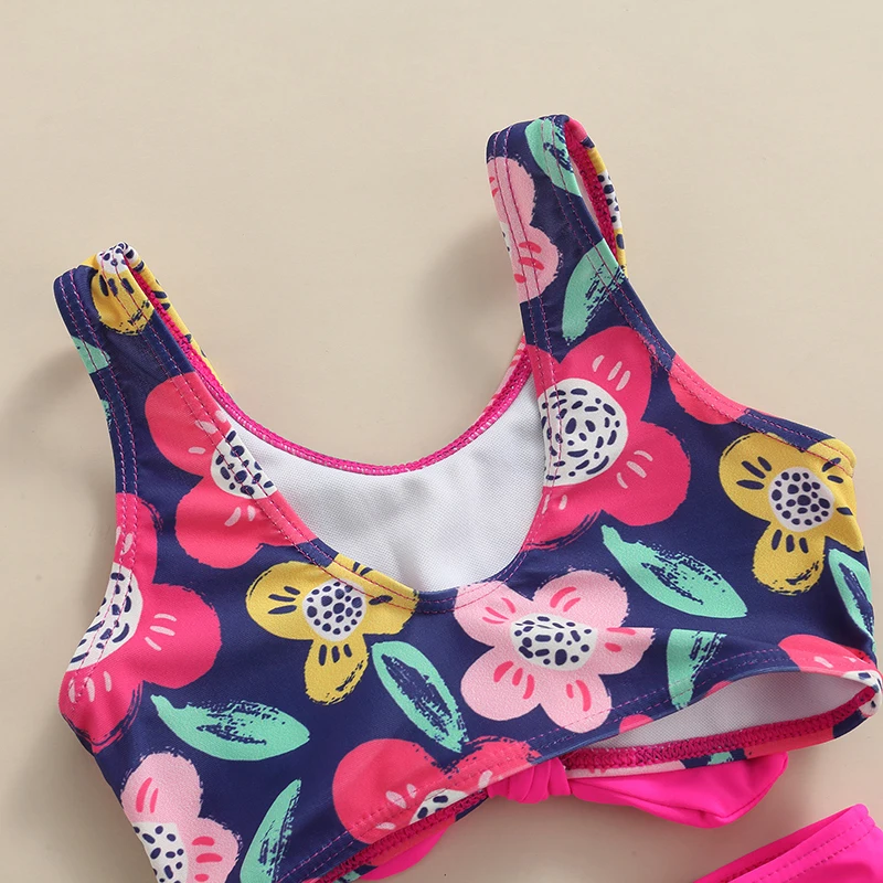 Tregren 2-6Years Kids Girls Bikinis Set Floral Letter Print Bowknot Swimsuit Summer Swimwear Toddler Bathing Suits Beachwear