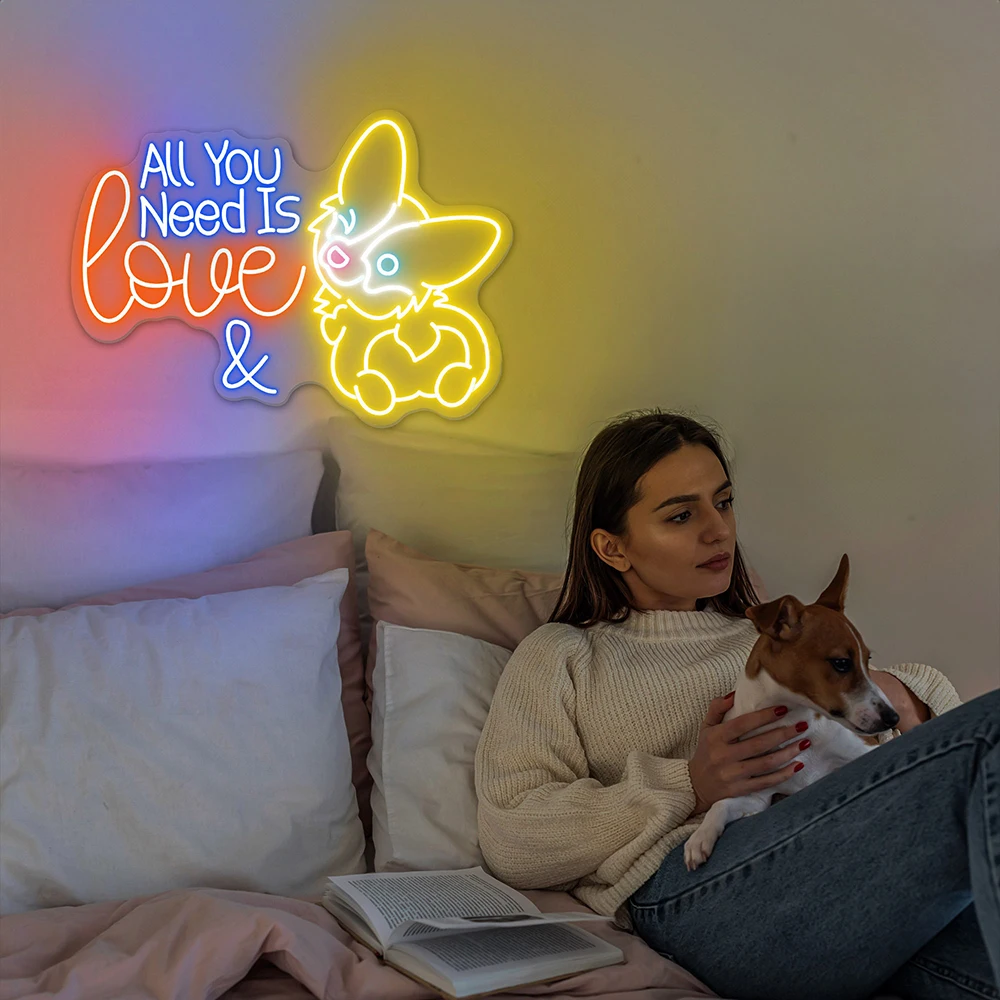 

All You Need Is Love and Dog Neon Sign Custom Cute Anime Led Neon Light Bedroom Living Room Home Wall Decor Sign Kid's Gifts