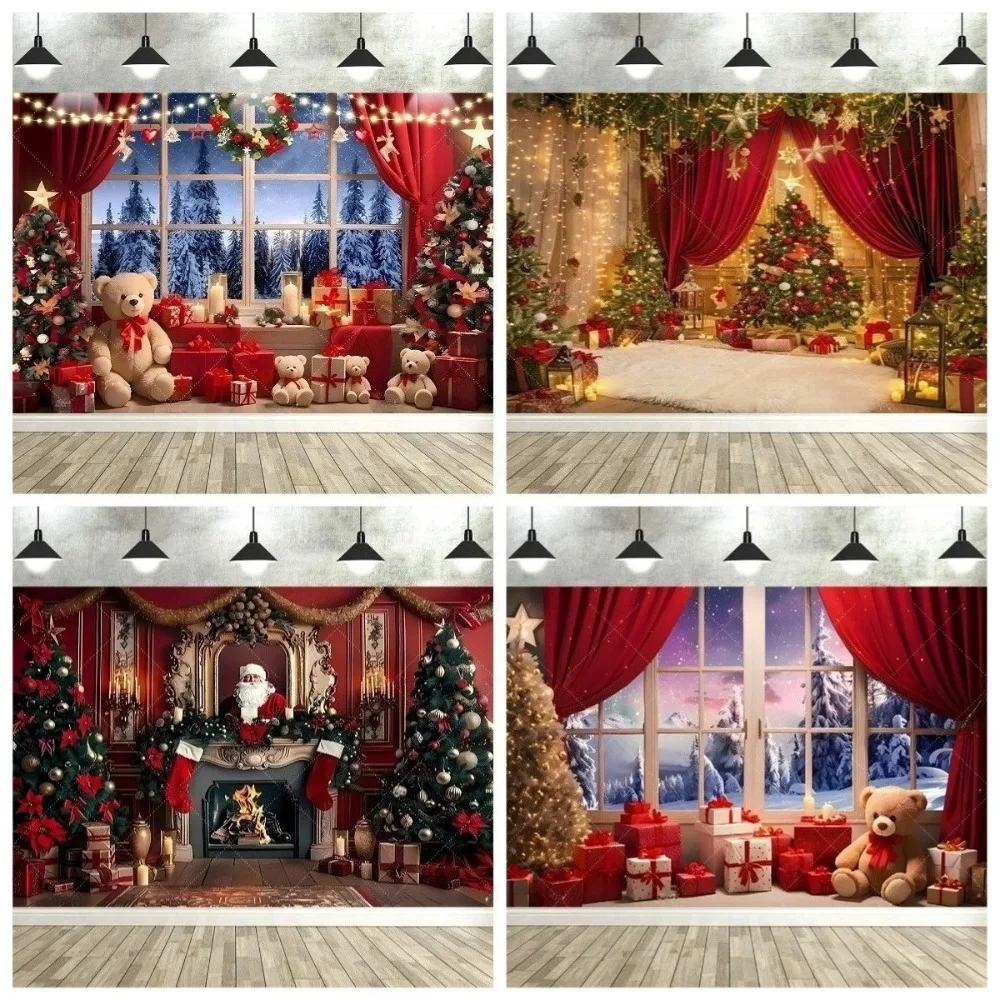 

Happy Christmas shooting background, Christmas wooden window full moon night snow window holiday party banner shooting Backdrop