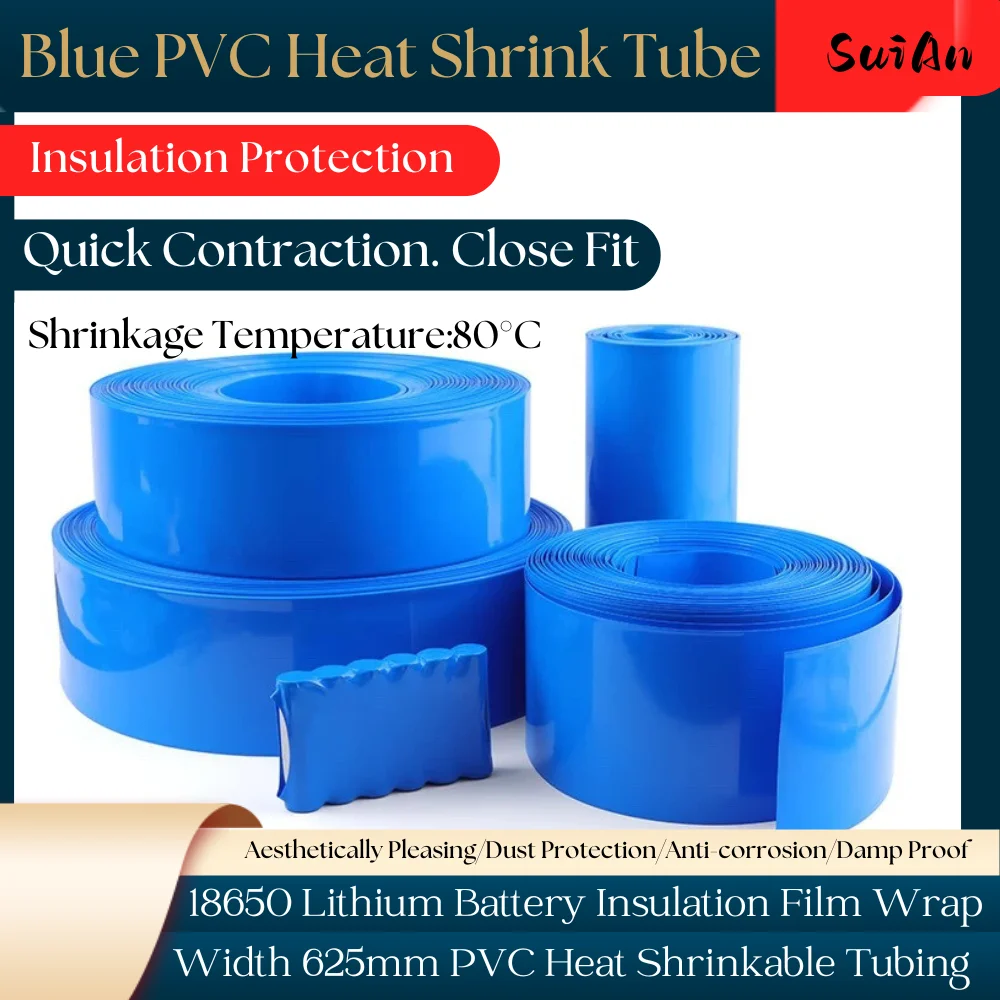 

18650 PVC Heat Shrink Tube Lithium Battery Pack Width 625mm Dia398 Insulated Film Wrap Lithium Case Protection Cable Sleeve Blue