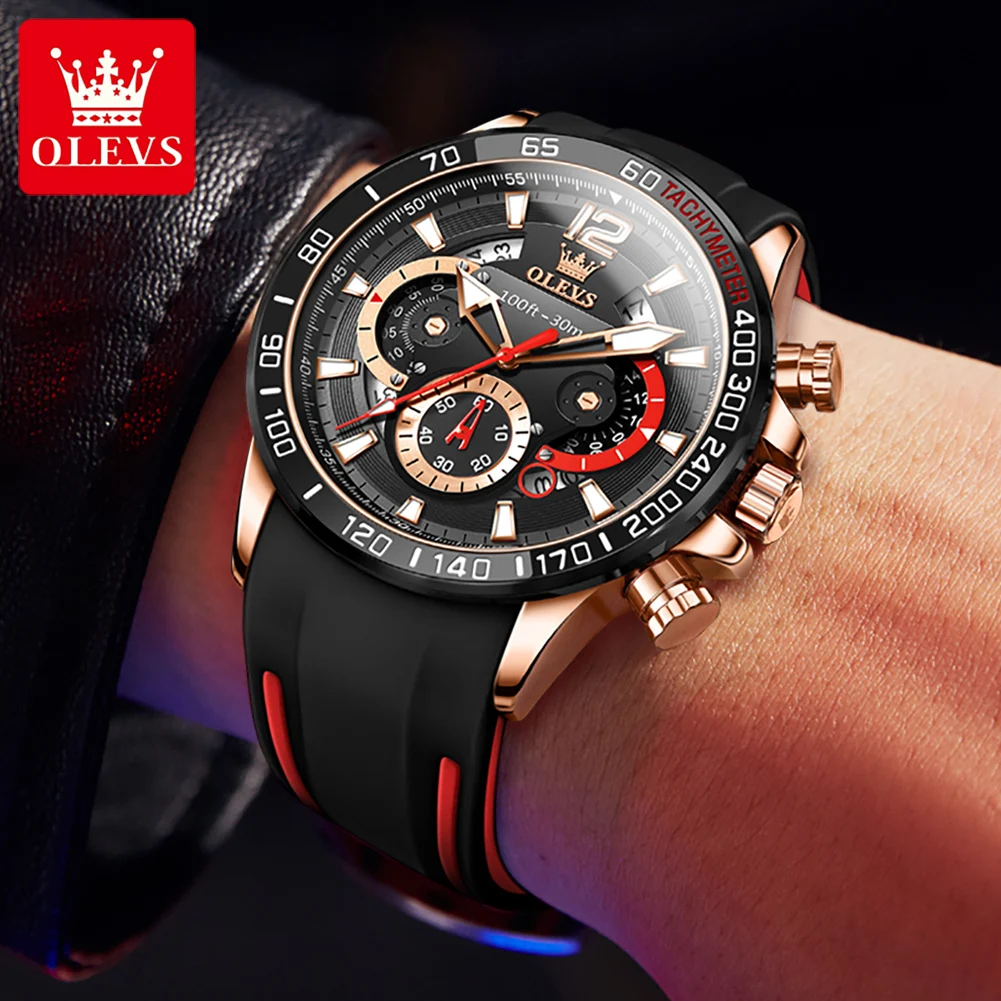 OLVES Luxury Watches for Men Fashion Silicone Strap Military Waterproof Sport Chronograph Quartz WristWatch Clock With Date