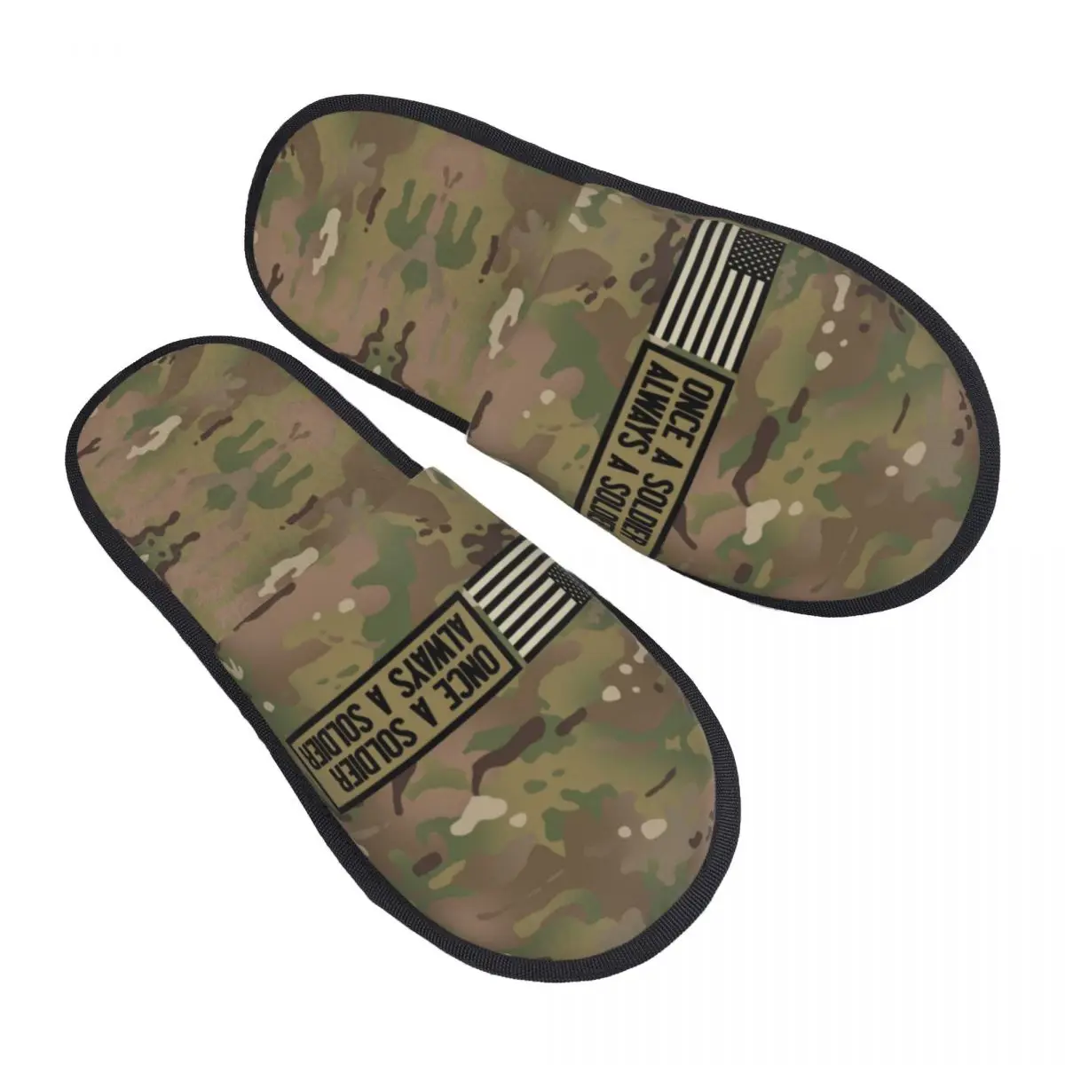 Personalizado uma vez um soldado sempre um soldado chinelos de espuma de memória feminino aconchegante quente camo camuflagem casa do exército chinelos