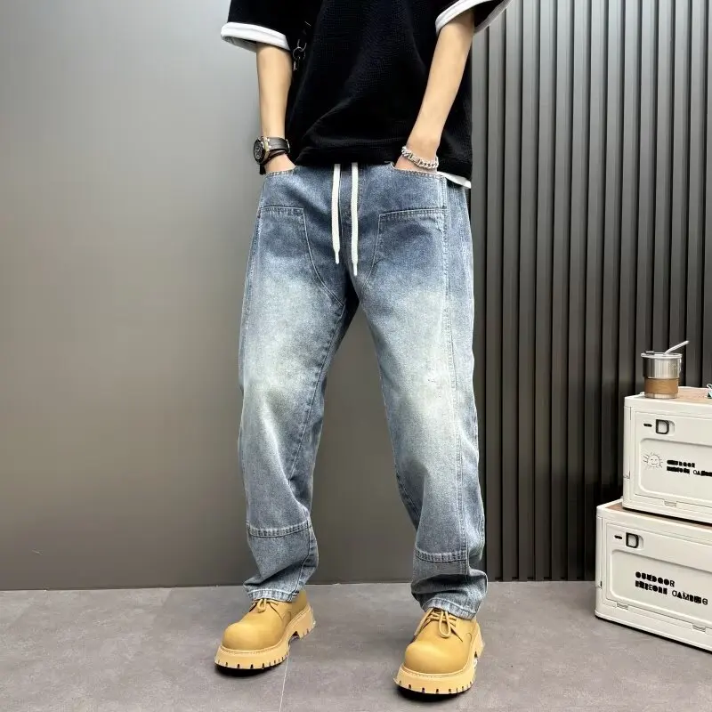 جينز هاراجوكو متعدد الاستخدامات عصري بسيط على الطراز الياباني كسول فني Ins موضة جديدة عالية الخصر ساق مستقيمة