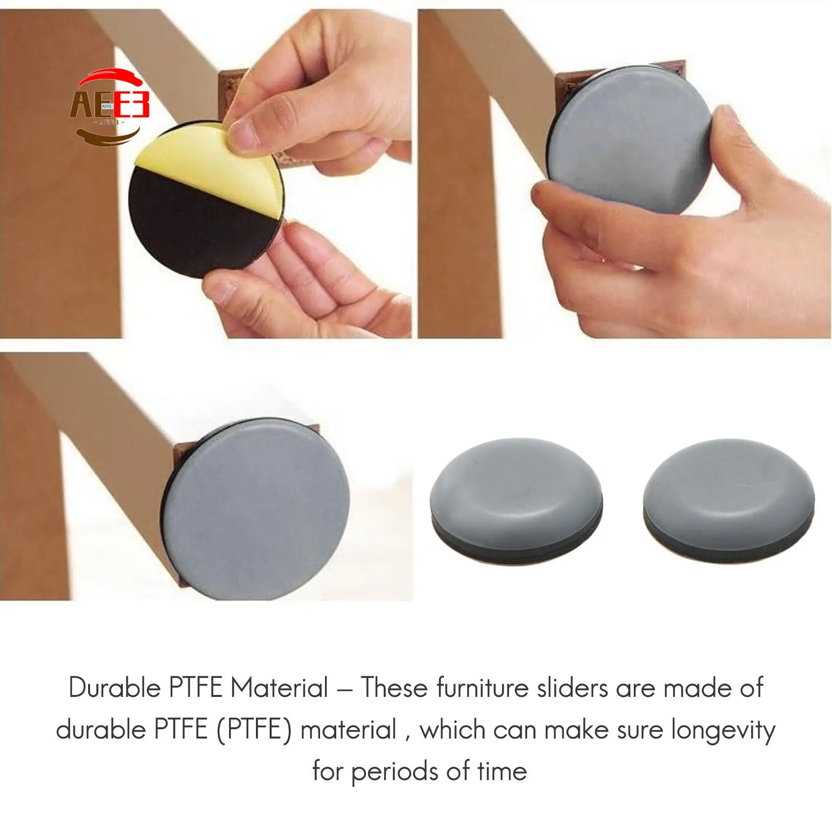 AEE3-25Mm Furniture Glides Self Adhesive Chair Leg PTFE Sliders For Furniture Easy Movers (Round)