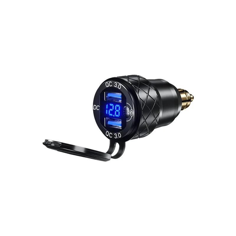 DIN Hella Plug to QC3.0 Quick Charge 3.0 USB Charger Voltmeter Display with ON-Off Switch for BMW Ducati Triumph Motorcycle