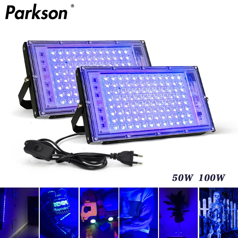 

395nm 400nm Led UV Floodlight 220V Ultraviolet Stage Lamp 50W 100W LED Stage Blacklight Waterproof Disco Party Stage Backlight