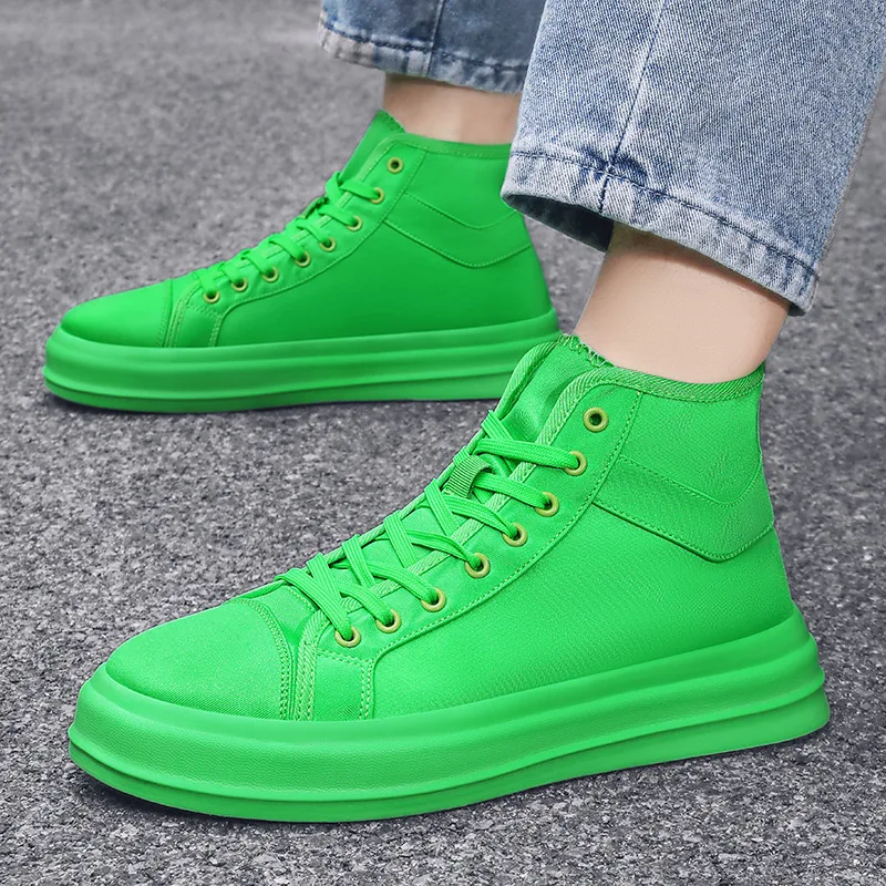 

Men High Top Canvas Shoes Fashion Green Sneakers Men Platform Sneakers Comfort Lightweight Unisex Vulcanized Sneakers Size 39-46