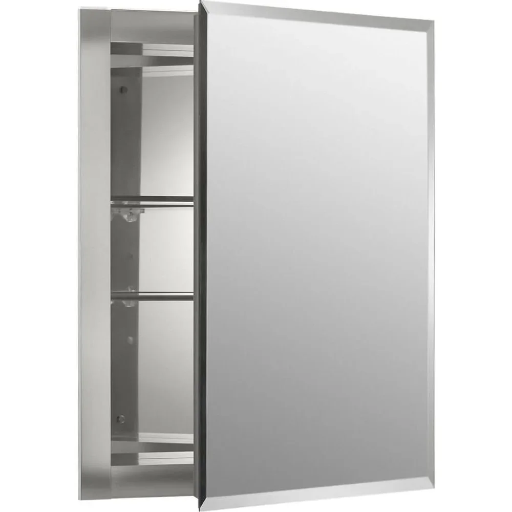 Remodeler Aluminum Single-Door Medicine Cabinet with Mirrored Door, Bathroom Medicine Cabinet with Mirror and Beveled Edges