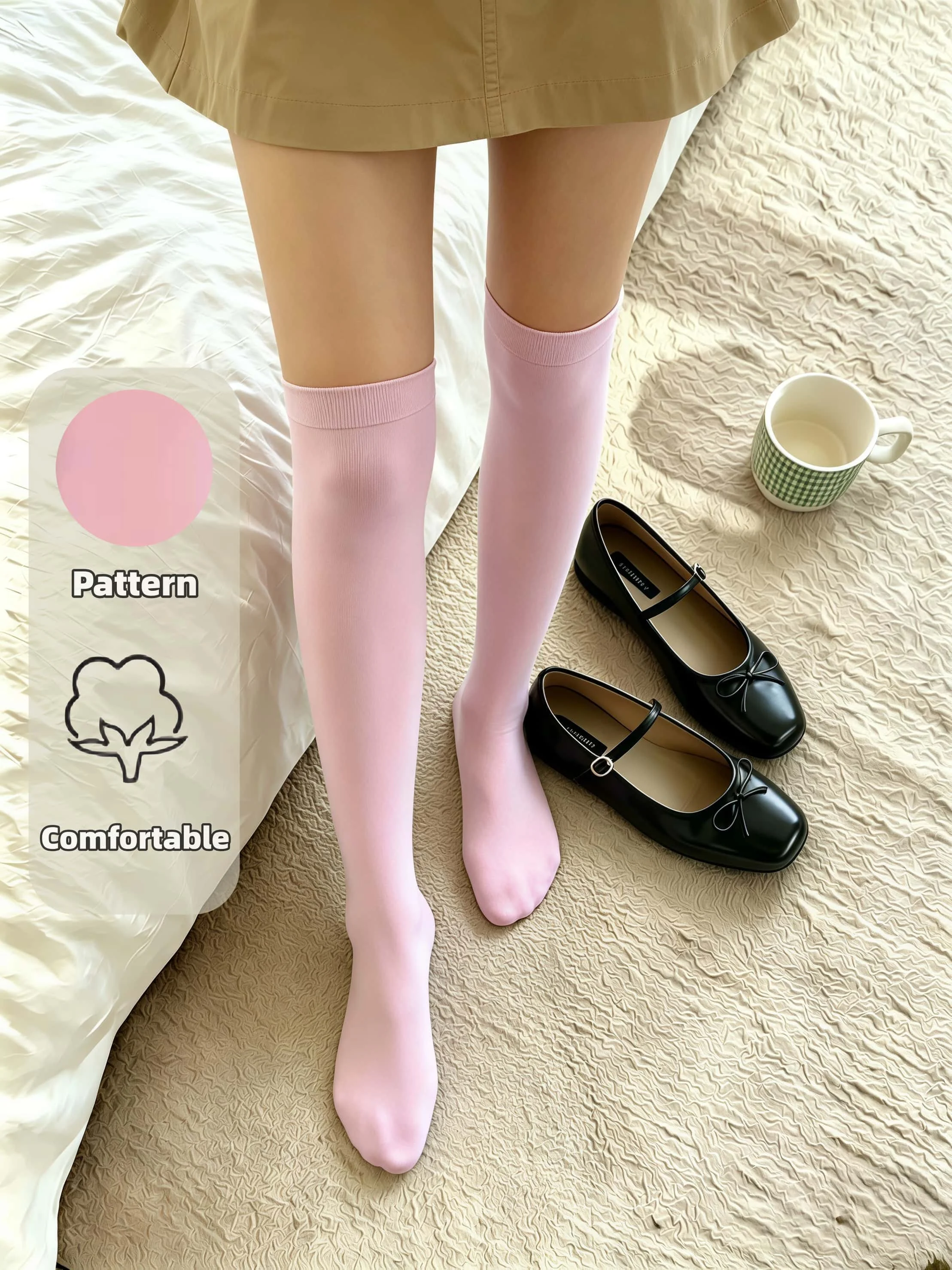Rosa einfarbige Overknee-Socken für Damen, vielseitig einsetzbar, sexy, schmal geschnitten, lässige, oberschenkelhohe Strümpfe für Dates, Partys und den täglichen Gebrauch – Detail 3