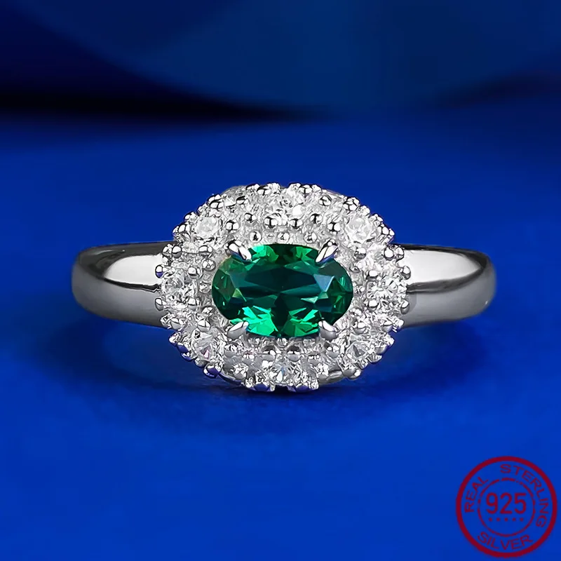 

New S925 silver simulation emerald 4 * 6mm oval ring for daily light luxury wedding jewelry