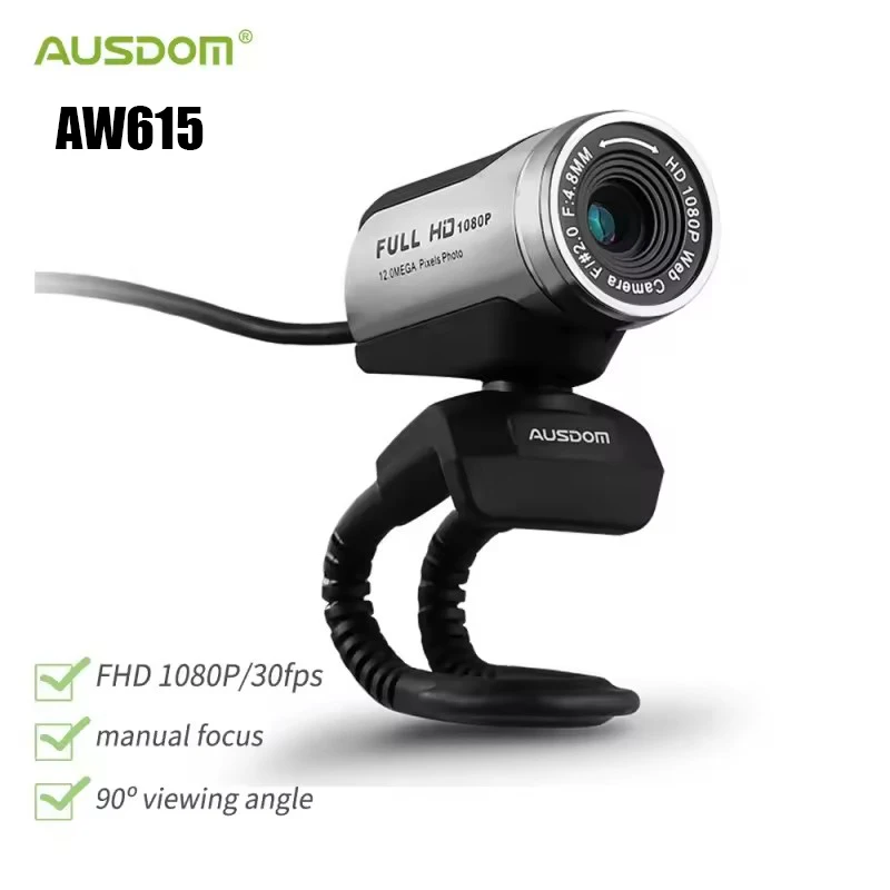 AUSDOM AW615 HD Web Camera With Microphone USB 2.0 1080P Webcam PC for Laptop Live Broadcast Video Conference Work Computer